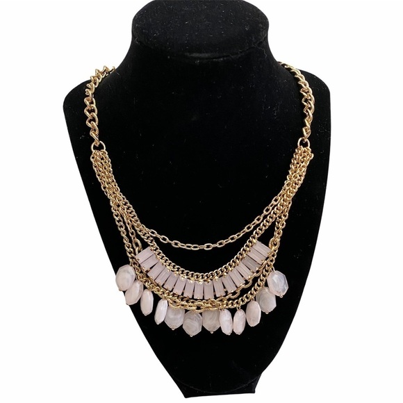 Multi Chain Tiered Statement Necklace Gold Tone - Picture 1 of 6